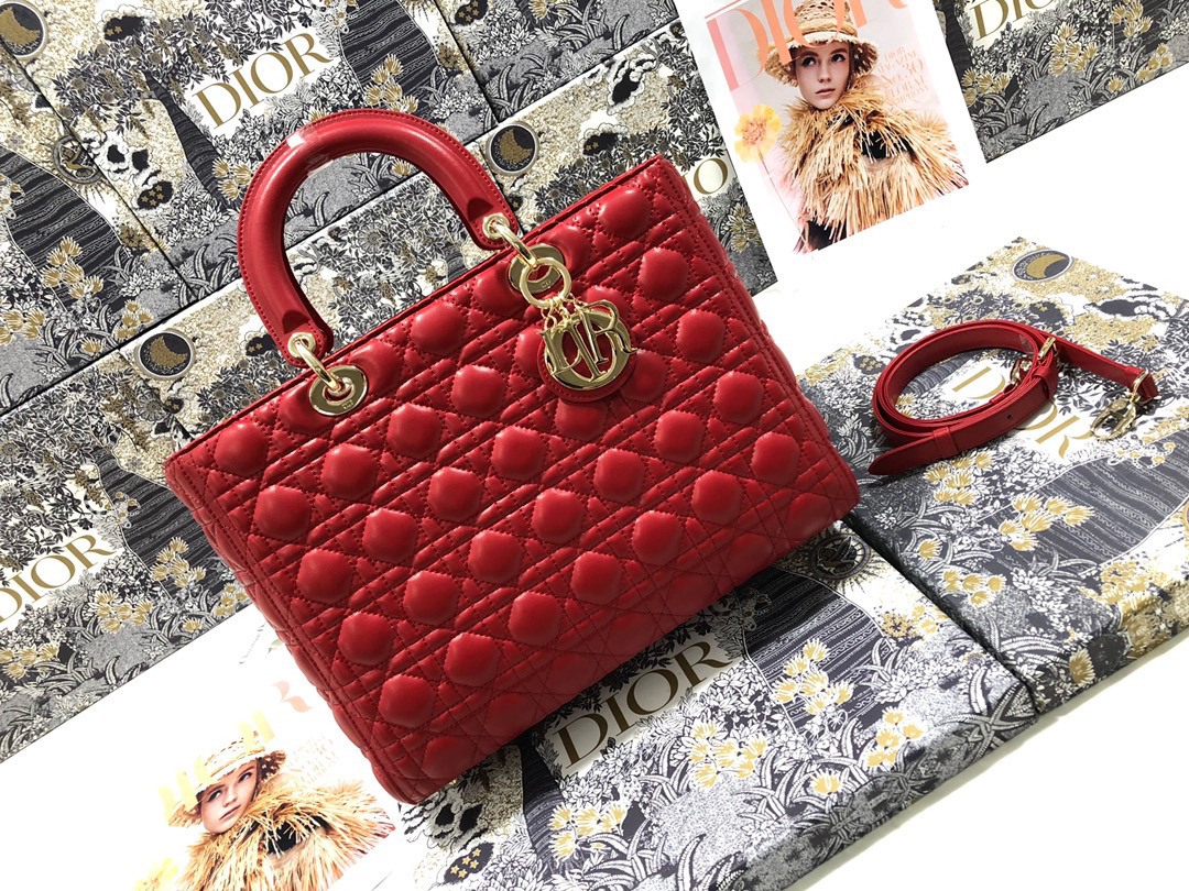 Large Lady Dior Bag Red Cannage Lambskin